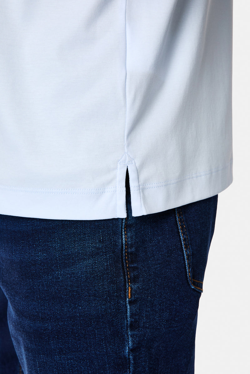 Açık Mavi Bisiklet Yaka Regular Fit Nakışlı %100 Pamuk Basic T-shirt