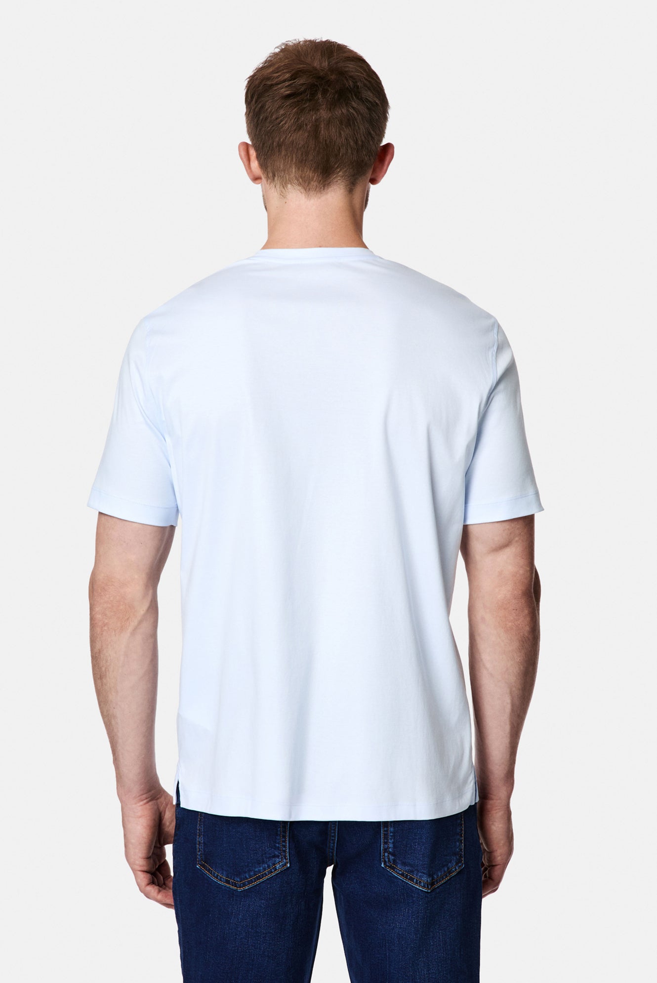 Açık Mavi Bisiklet Yaka Regular Fit Nakışlı %100 Pamuk Basic T-shirt