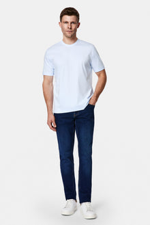 Açık Mavi Bisiklet Yaka Regular Fit Nakışlı %100 Pamuk Basic T-shirt