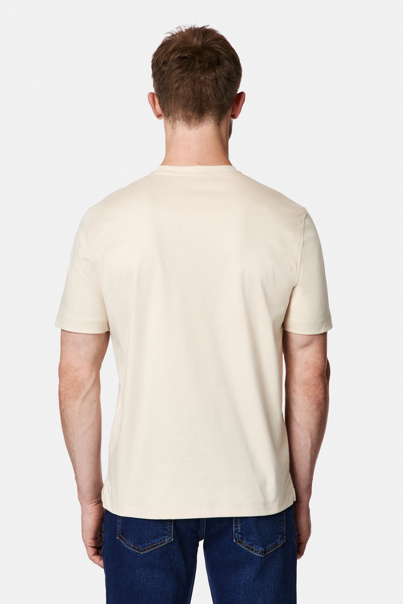 Açık Bej Bisiklet Yaka Regular Fit Nakışlı %100 Pamuk Basic T-shirt