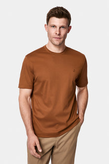 Taba Bisiklet Yaka Regular Fit Nakışlı %100 Pamuk Basic T-shirt