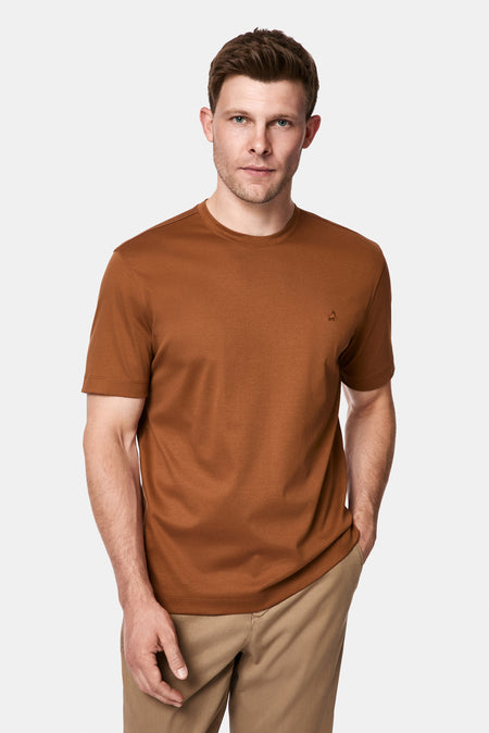Taba Bisiklet Yaka Regular Fit Nakışlı %100 Pamuk Basic T-shirt