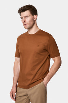 Taba Bisiklet Yaka Regular Fit Nakışlı %100 Pamuk Basic T-shirt