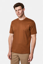 Taba Bisiklet Yaka Regular Fit Nakışlı %100 Pamuk Basic T-shirt