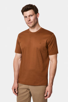 Taba Bisiklet Yaka Regular Fit Nakışlı %100 Pamuk Basic T-shirt