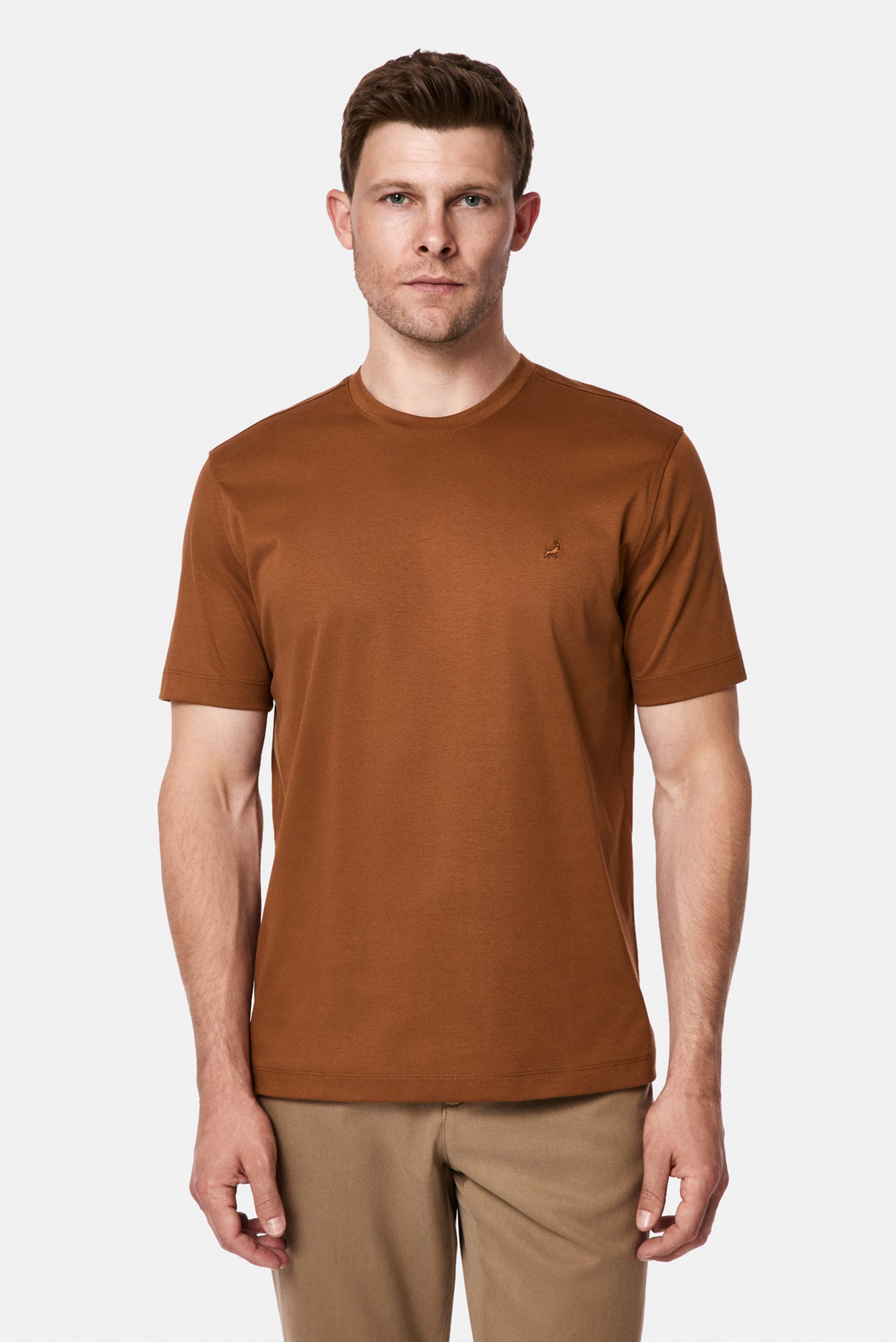 Taba Bisiklet Yaka Regular Fit Nakışlı %100 Pamuk Basic T-shirt