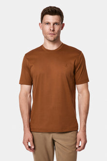 Taba Bisiklet Yaka Regular Fit Nakışlı %100 Pamuk Basic T-shirt
