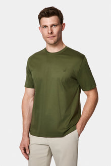 Orta Haki Bisiklet Yaka Regular Fit Nakışlı %100 Pamuk Basic T-shirt
