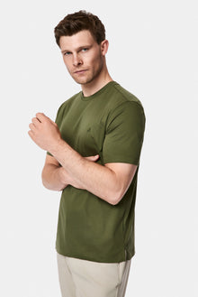Orta Haki Bisiklet Yaka Regular Fit Nakışlı %100 Pamuk Basic T-shirt