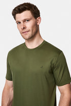Orta Haki Bisiklet Yaka Regular Fit Nakışlı %100 Pamuk Basic T-shirt