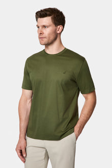 Orta Haki Bisiklet Yaka Regular Fit Nakışlı %100 Pamuk Basic T-shirt