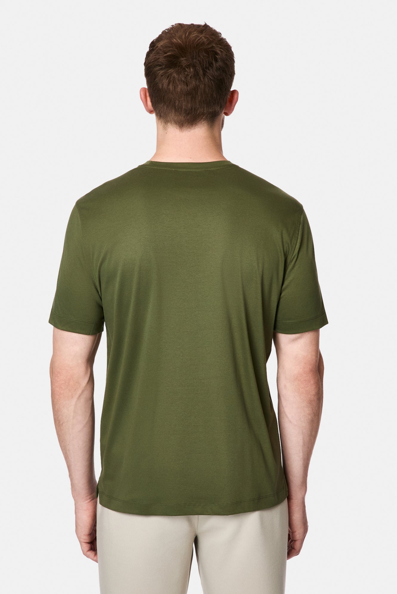 Orta Haki Bisiklet Yaka Regular Fit Nakışlı %100 Pamuk Basic T-shirt