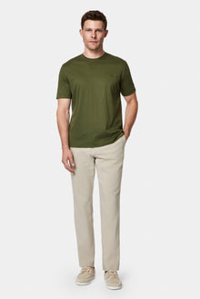 Orta Haki Bisiklet Yaka Regular Fit Nakışlı %100 Pamuk Basic T-shirt