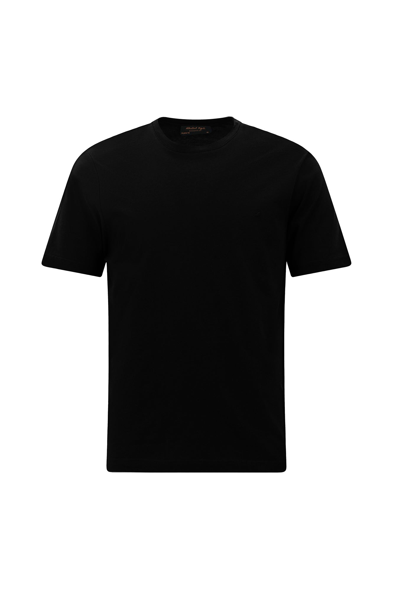 Siyah Bisiklet Yaka Regular Fit Nakışlı Pamuklu T-shirt