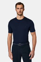 Lacivert Bisiklet Yaka Regular Fit Nak??l? Modal Kar???ml? T-shirt-Abdullah Ki??l?