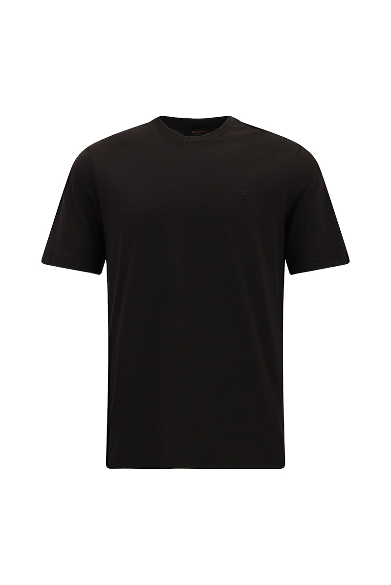 Koyu Kahve Bisiklet Yaka Regular Fit Nakışlı Pamuklu T-shirt