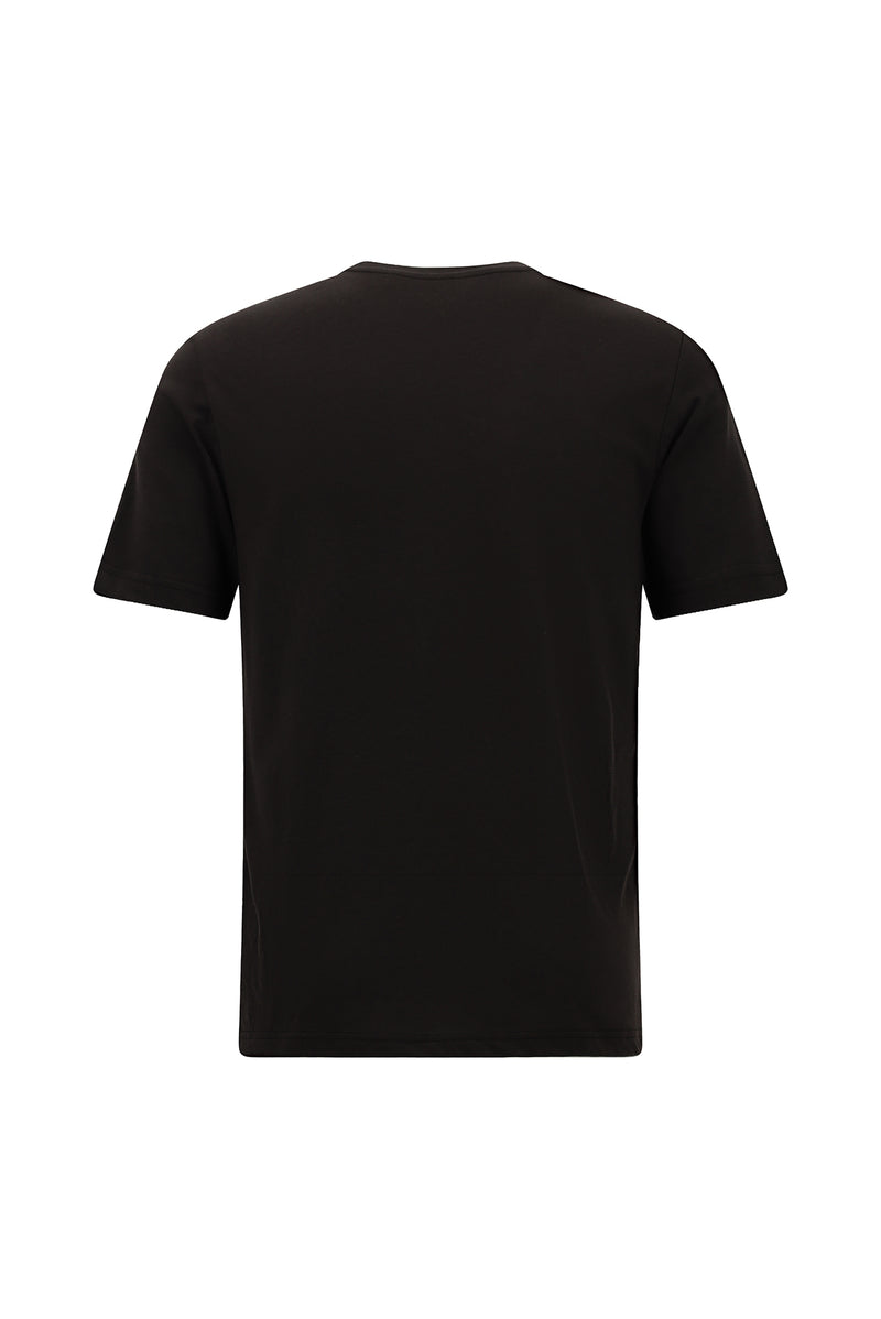 Koyu Kahve Bisiklet Yaka Regular Fit Nakışlı Pamuklu T-shirt