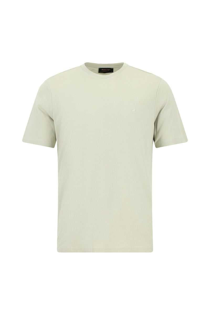 Küf Yeşili Bisiklet Yaka Regular Fit Nakışlı Modal Karışımlı T-shirt