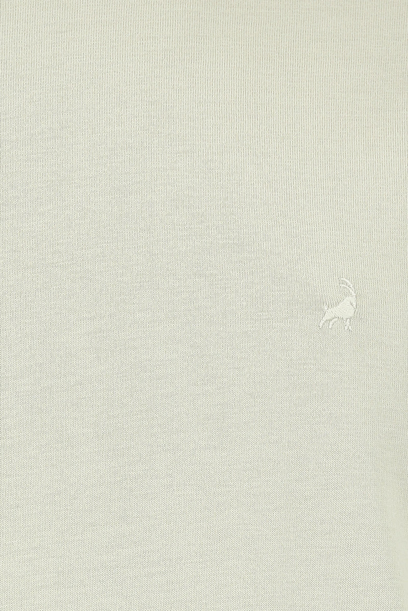 Küf Yeşili Bisiklet Yaka Regular Fit Nakışlı Modal Karışımlı T-shirt