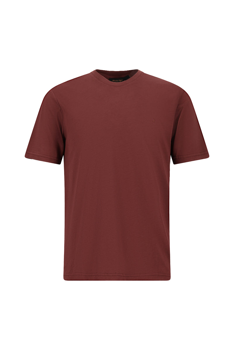 Koyu Bordo Bisiklet Yaka Regular Fit Nakışlı Pamuklu T-shirt
