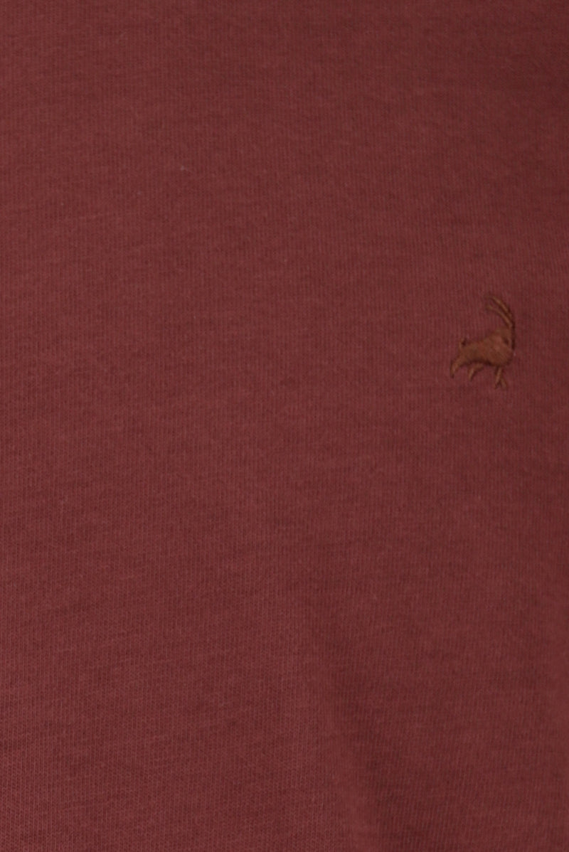 Koyu Bordo Bisiklet Yaka Regular Fit Nakışlı Pamuklu T-shirt