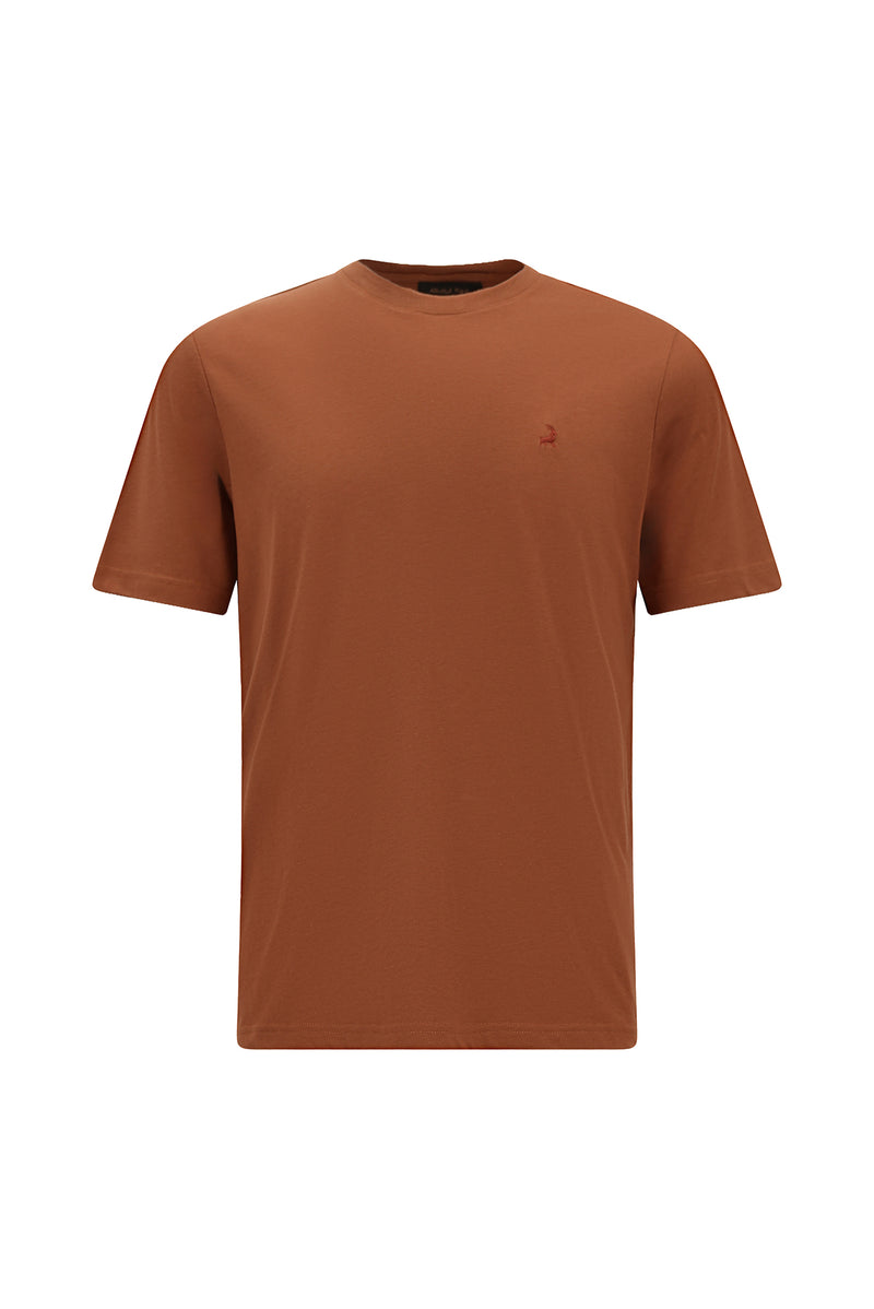 Kiremit Bisiklet Yaka Regular Fit Nakışlı Pamuklu T-shirt