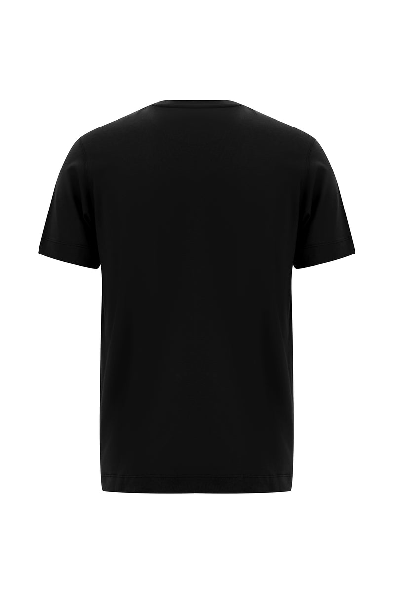 Siyah Bisiklet Yaka Regular Fit Nak??l? Merserize Pamuk T-shirt-Abdullah Ki??l?