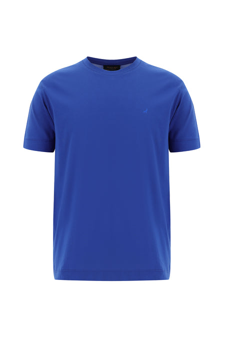 İndigo Bisiklet Yaka Regular Fit Nakışlı Merserize Pamuk T-shirt