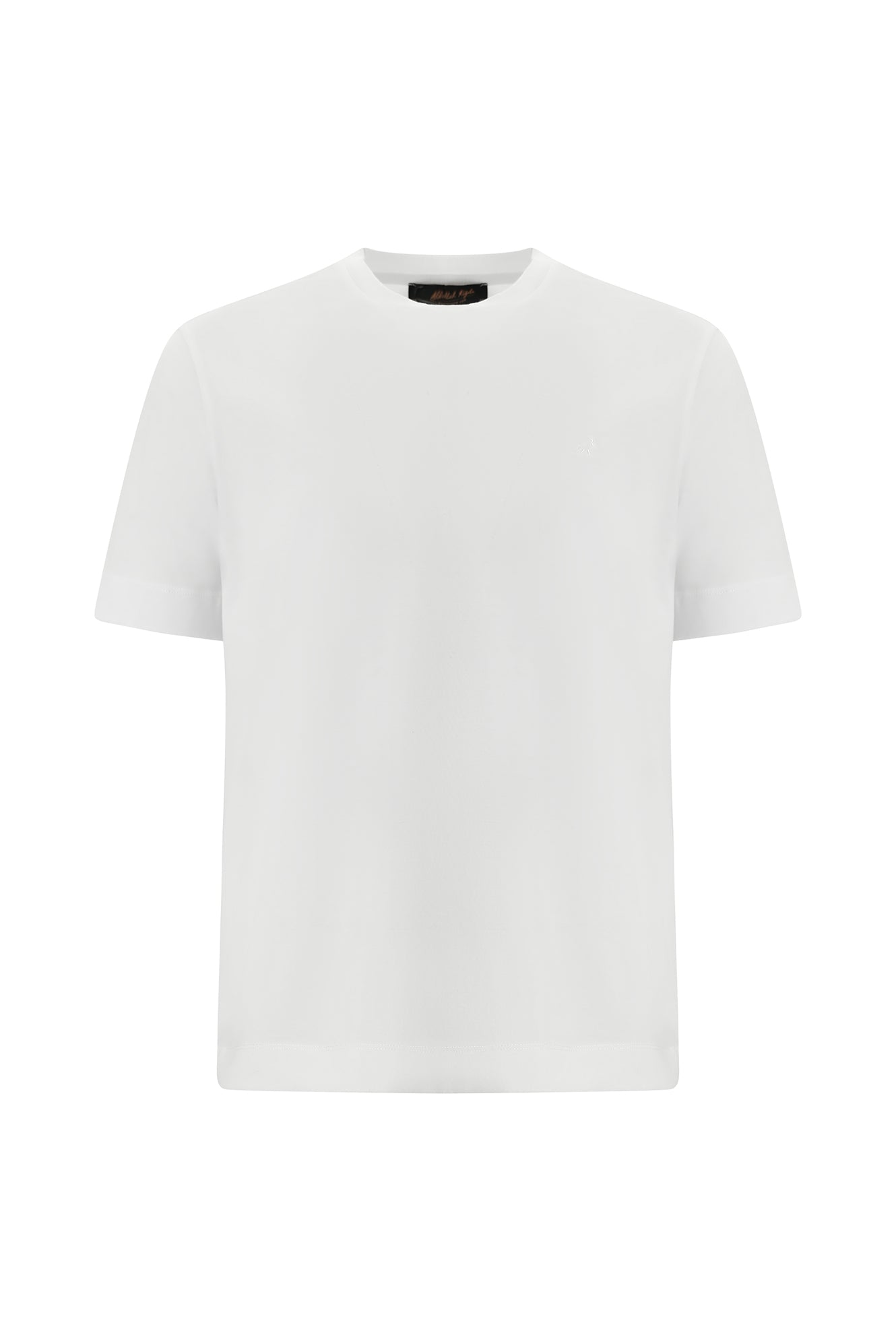 Beyaz Bisiklet Yaka Regular Fit Nakışlı Merserize Pamuk T-shirt