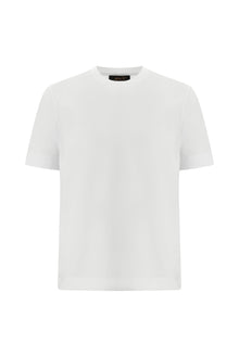 Beyaz Bisiklet Yaka Regular Fit Nakışlı Merserize Pamuk T-shirt