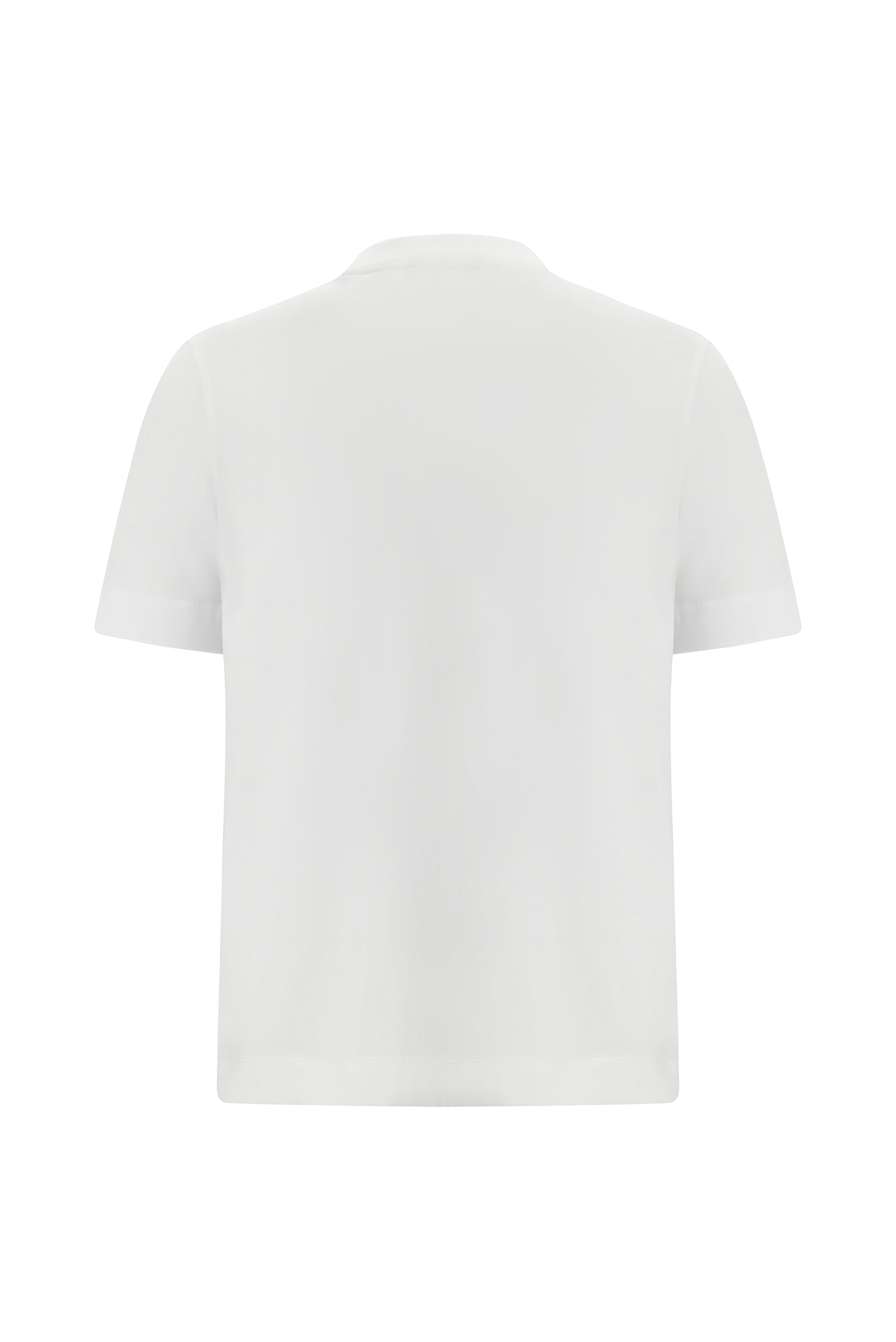 Beyaz Bisiklet Yaka Regular Fit Nakışlı Merserize Pamuk T-shirt