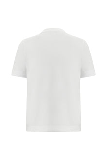 Beyaz Bisiklet Yaka Regular Fit Nakışlı Merserize Pamuk T-shirt
