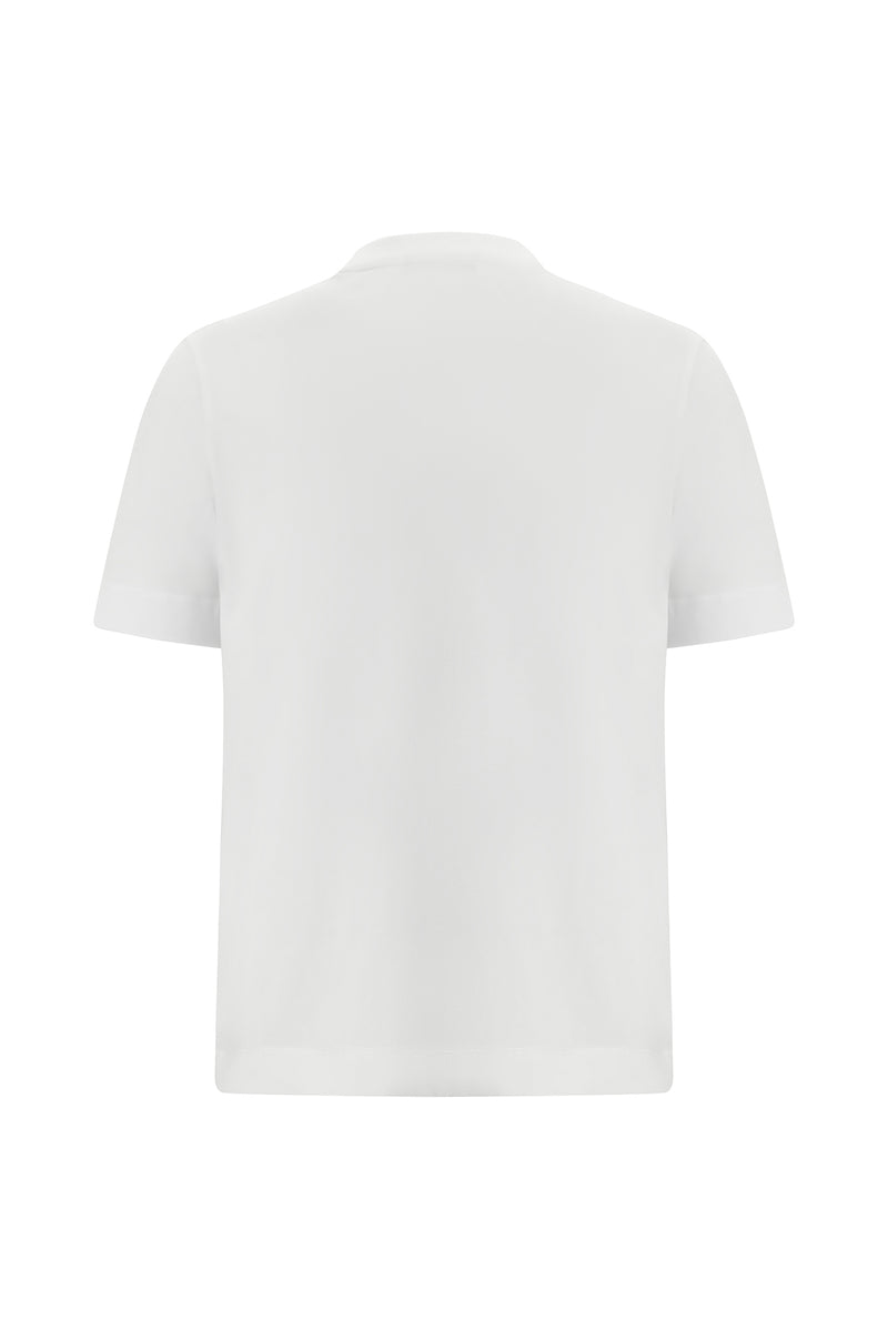 Beyaz Bisiklet Yaka Regular Fit Nakışlı Merserize Pamuk T-shirt