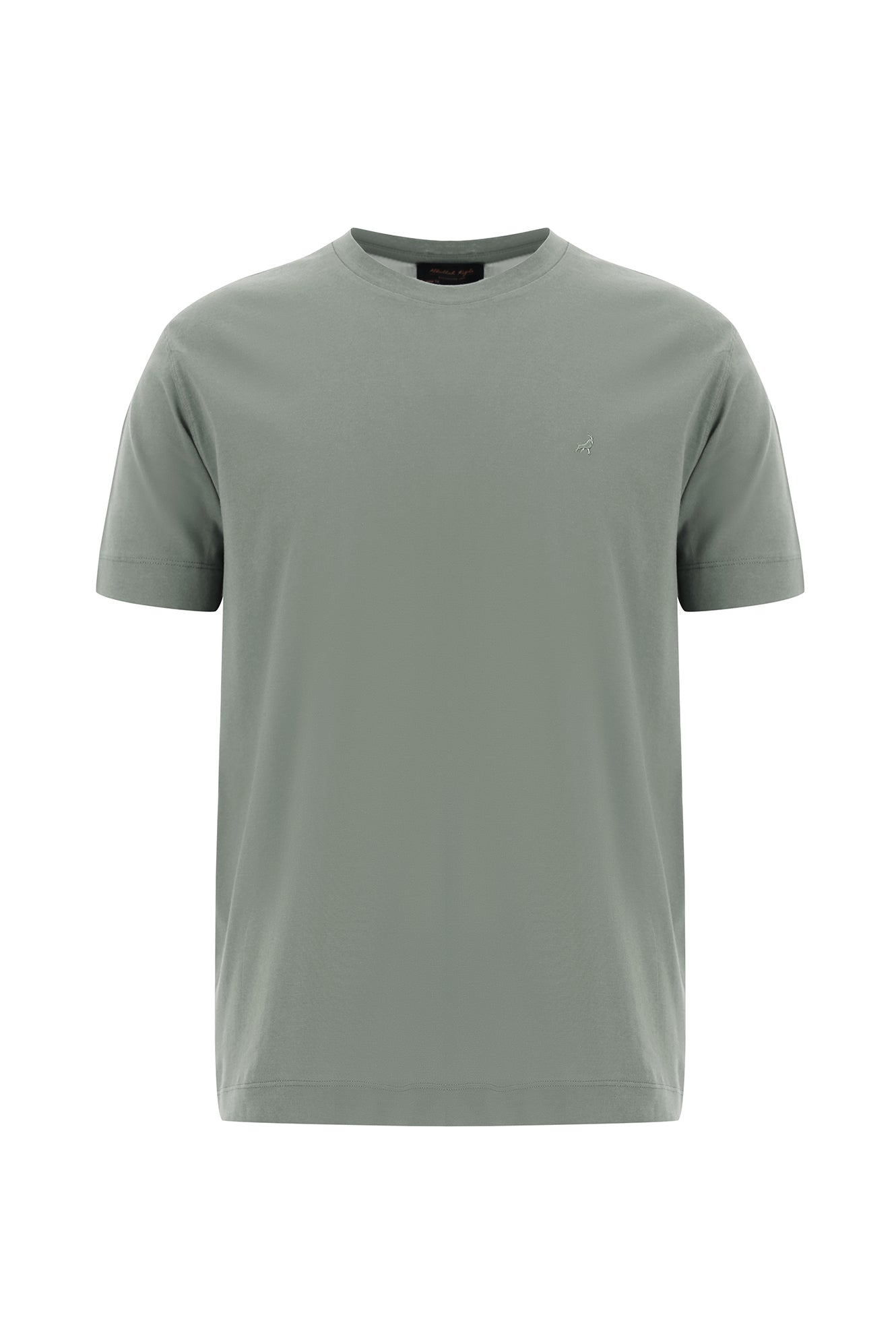 Açık Haki Bisiklet Yaka Regular Fit Nakışlı Merserize Pamuk T-shirt
