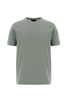 Açık Haki Bisiklet Yaka Regular Fit Nakışlı Merserize Pamuk T-shirt