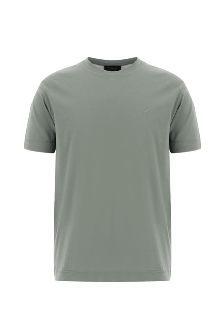 Açık Haki Bisiklet Yaka Regular Fit Nakışlı Merserize Pamuk T-shirt