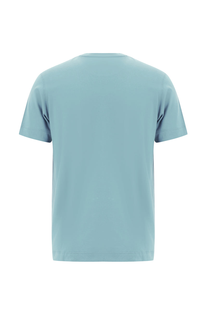 Açık Petrol Bisiklet Yaka Regular Fit Nakışlı Merserize Pamuk T-shirt