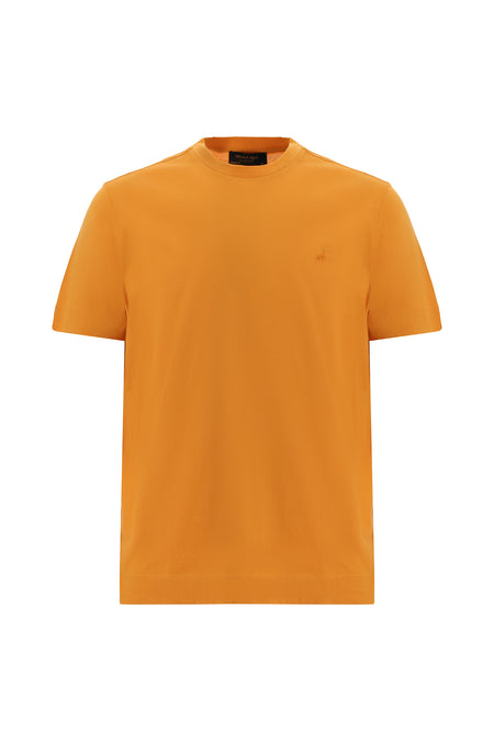 Hardal Bisiklet Yaka Regular Fit Nakışlı Merserize Pamuk T-shirt