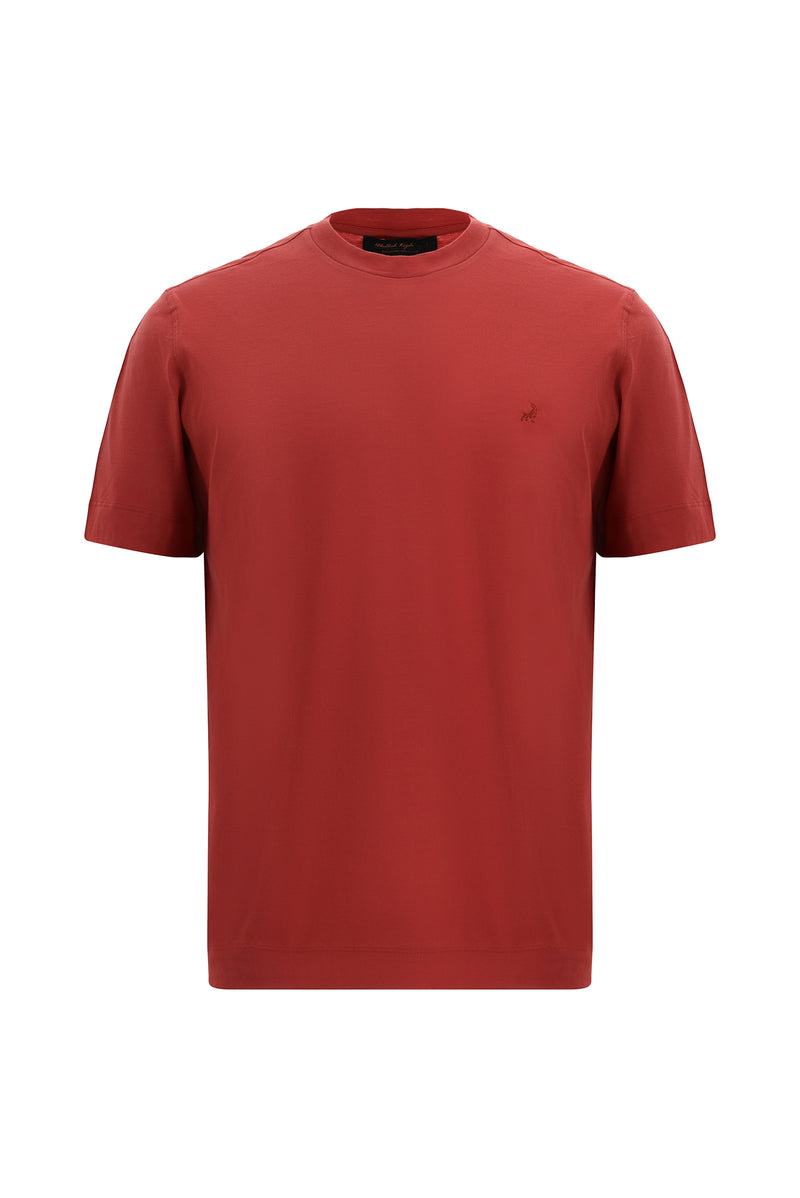Gül Kurusu Bisiklet Yaka Regular Fit Nakışlı Merserize Pamuk T-shirt