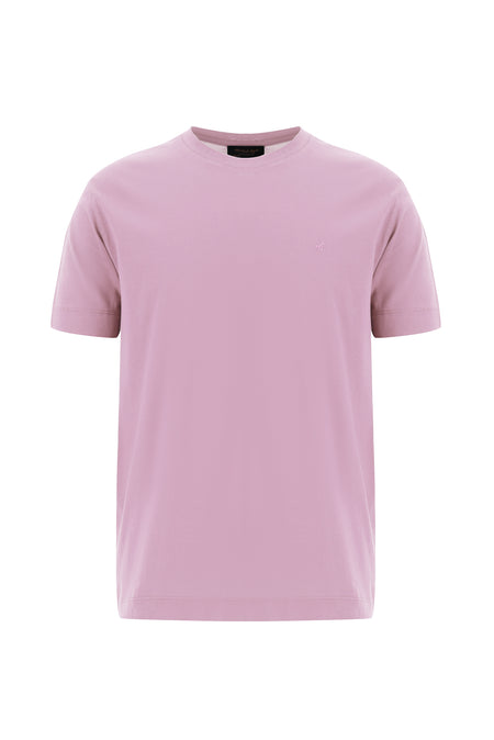 Lila Bisiklet Yaka Regular Fit Nakışlı Merserize Pamuk T-shirt