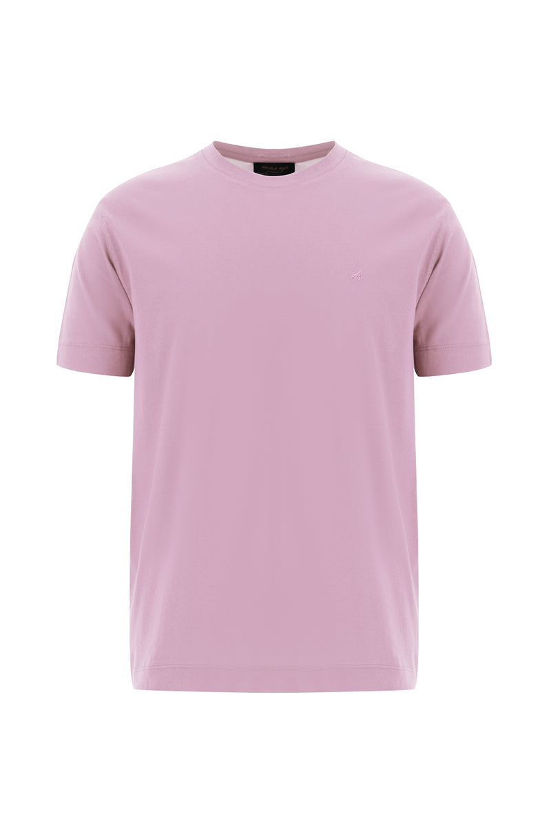 Lila Bisiklet Yaka Regular Fit Nakışlı Merserize Pamuk T-shirt