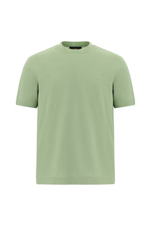 Çağla Yeşili Bisiklet Yaka Regular Fit Nakışlı Merserize Pamuk T-shirt