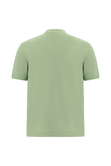Çağla Yeşili Bisiklet Yaka Regular Fit Nakışlı Merserize Pamuk T-shirt