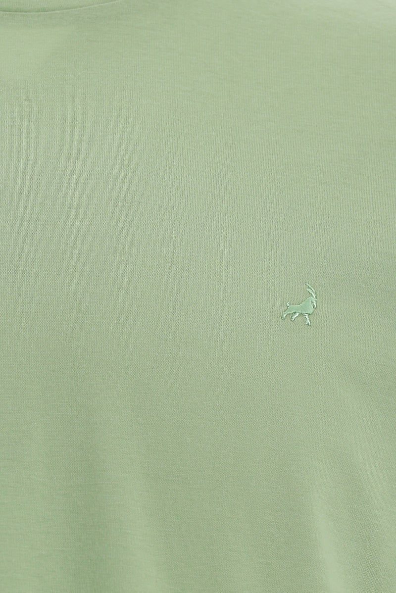 Çağla Yeşili Bisiklet Yaka Regular Fit Nakışlı Merserize Pamuk T-shirt