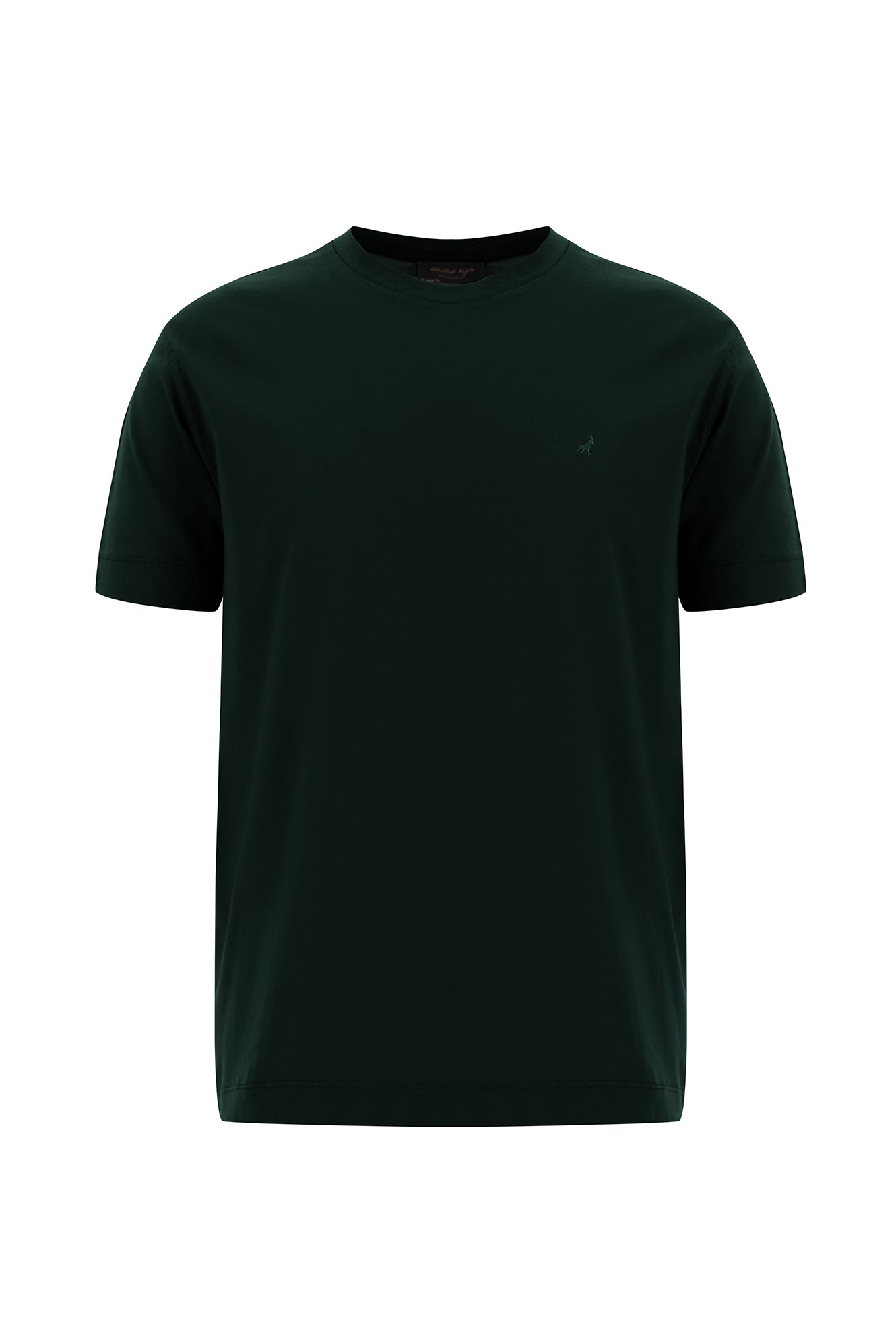 Koyu Yeşil Bisiklet Yaka Regular Fit Nakışlı Merserize Pamuk T-shirt