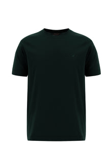 Koyu Yeşil Bisiklet Yaka Regular Fit Nakışlı Merserize Pamuk T-shirt