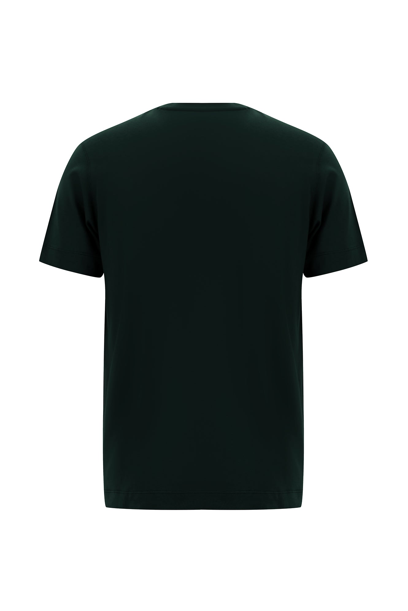 Koyu Yeşil Bisiklet Yaka Regular Fit Nakışlı Merserize Pamuk T-shirt
