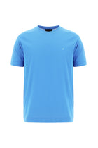 Orta Turkuaz Bisiklet Yaka Regular Fit Nakışlı Merserize Pamuk T-shirt