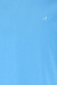 Orta Turkuaz Bisiklet Yaka Regular Fit Nakışlı Merserize Pamuk T-shirt