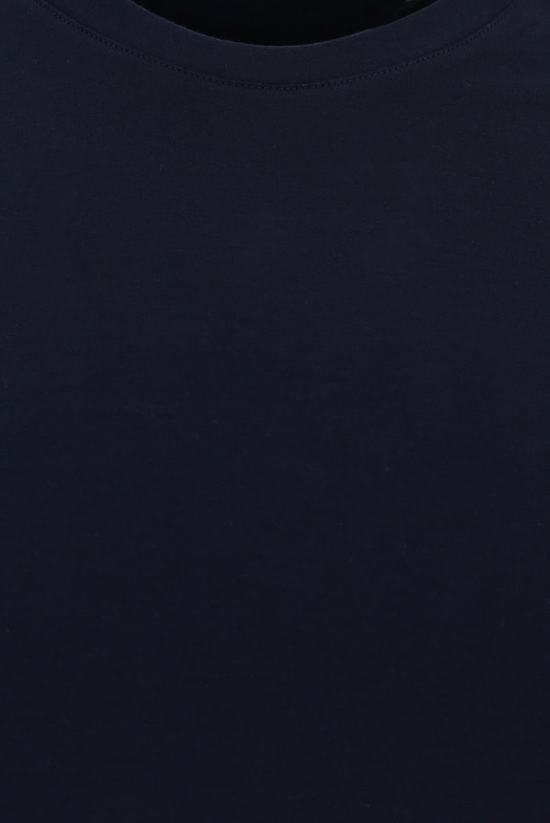 Koyu Lacivert Bisiklet Yaka Slim Fit Dar Kesim Nakışlı Pamuk T-shirt